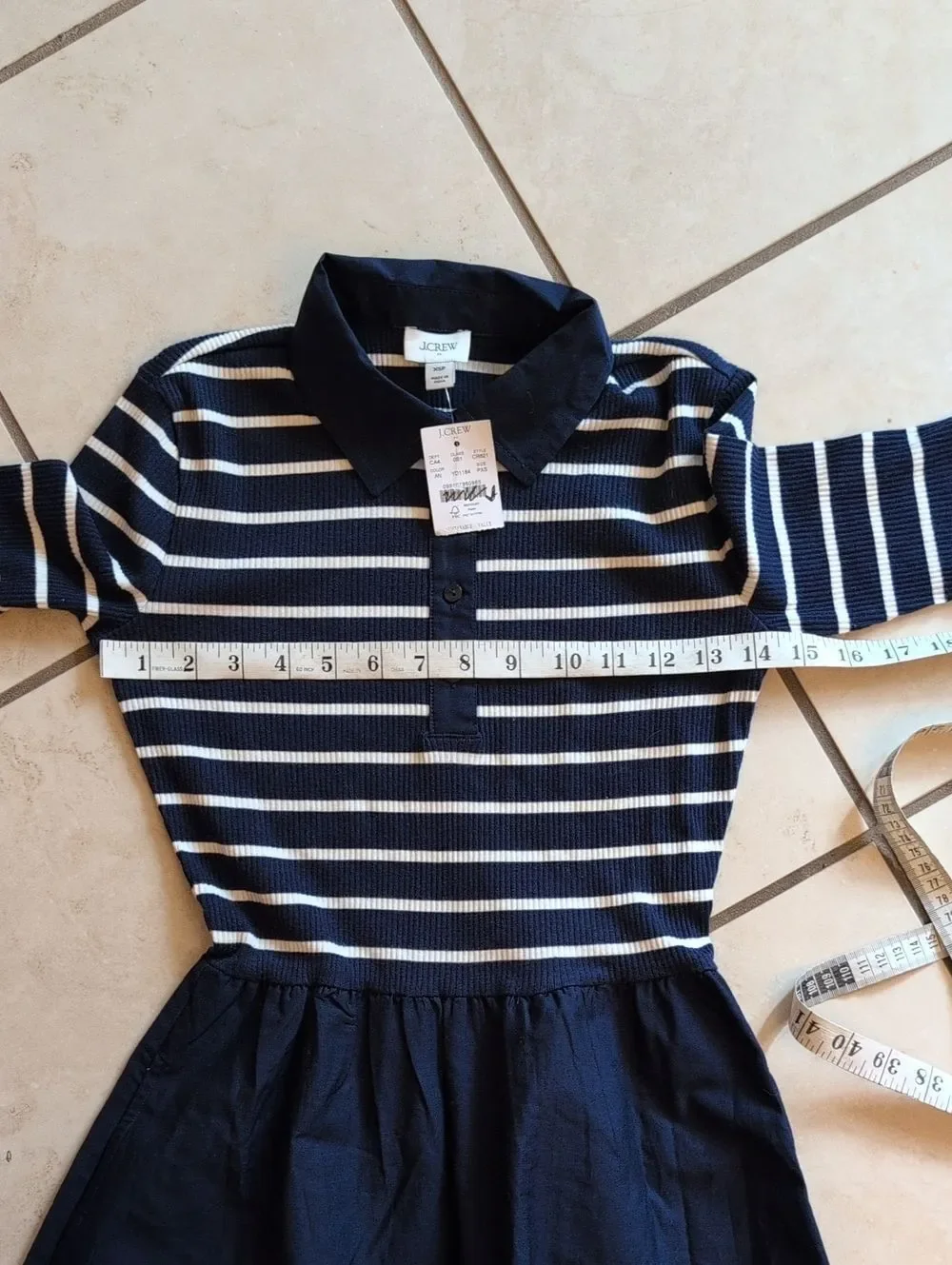 NWT J. Crew Striped collared knit Midi dress Navy Blue White XSP